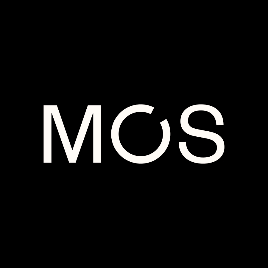 MOS logo over black background